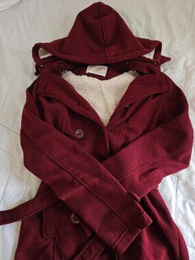 Ci Sono Brand Size M Burgundy Coat with Faux Fur Lining